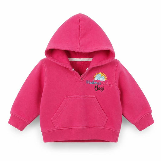 Front view of Kalma Baby Yogi girls’ pink cotton jumper, size 6-9, months