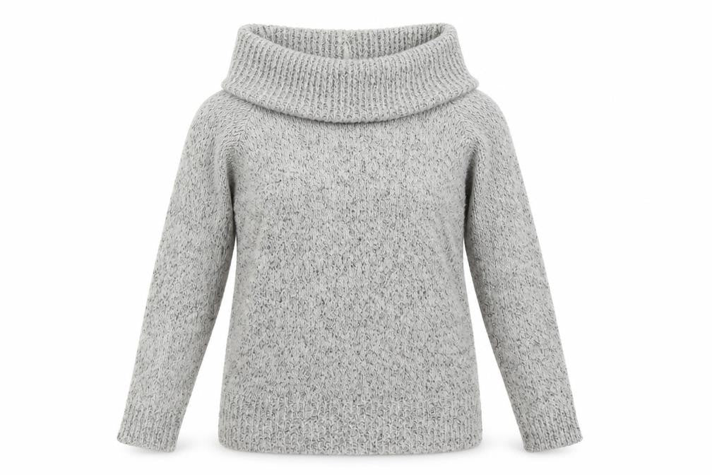 Front view of New Look women’s grey acrylic pullover sweatshirt, size UK 10, pullover
