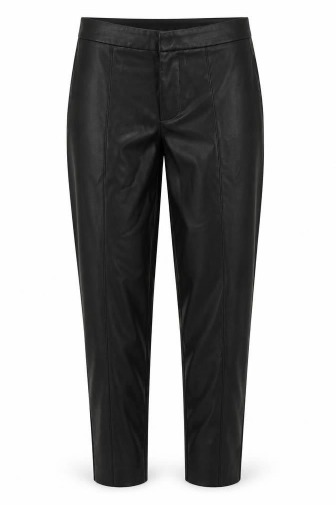 Front view of Primark women’s black polyurethane trousers, size UK 8, 28-inch leg regular button