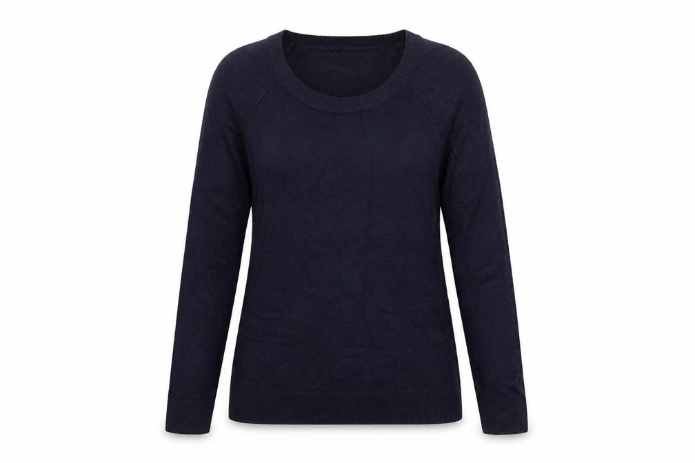 Front view of Tu women’s blue round neck acrylic jumper, size UK 10
