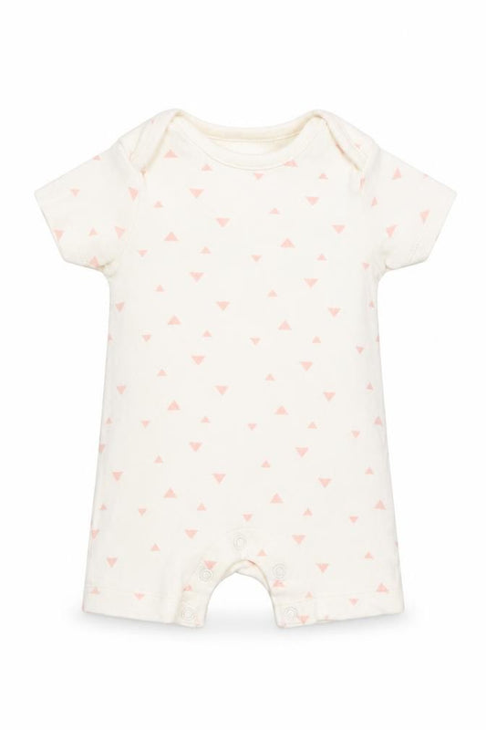Front view of Marks & Spencer Baby White Geometric Cotton Romper One-Piece, size 0-3, Months Snap