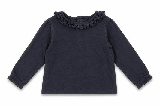 Front view of F&F Baby Grey Cotton Basic Blouse, size 3-6, Months Crew Neck Snap