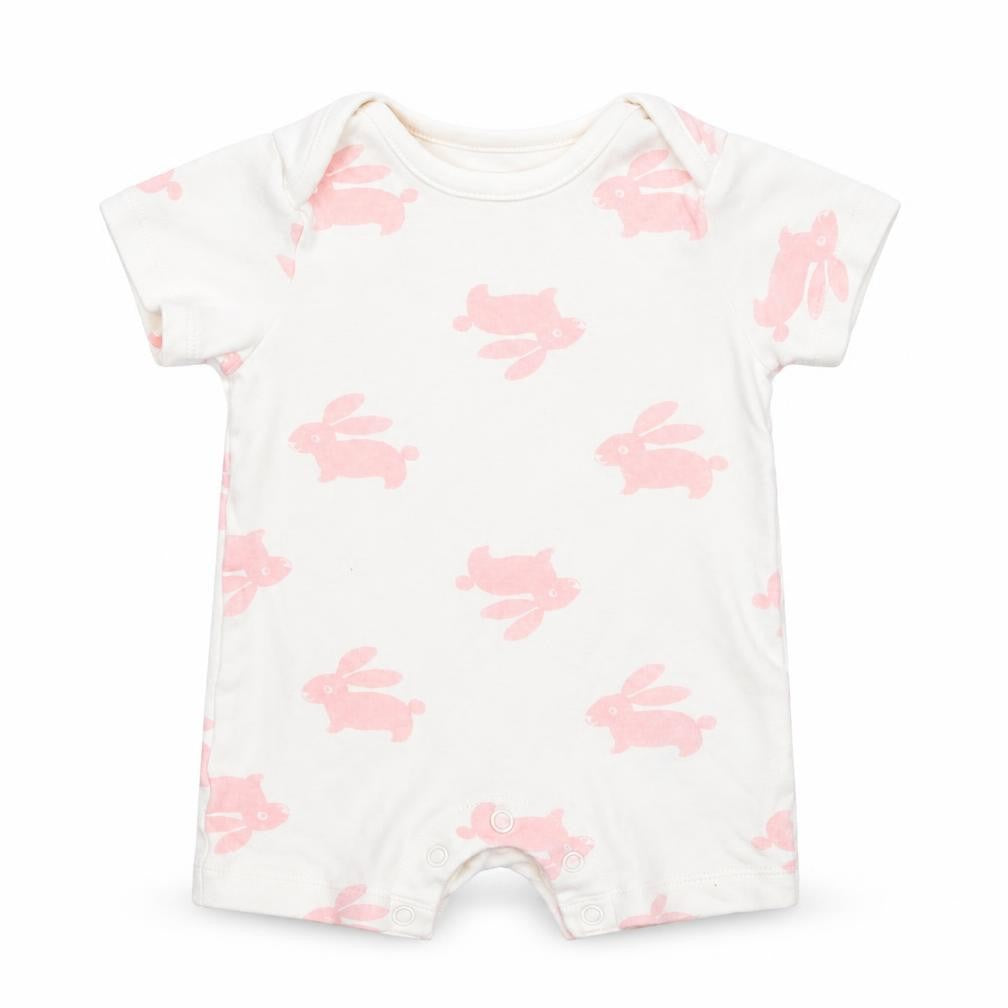 M&S Baby White Geometric Cotton Romper One-Piece Size 0-3 Months  Snap - Bunny Print