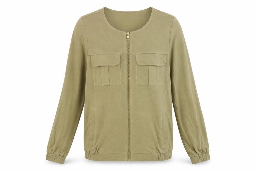 Front view of Next women’s green polyester full zip sweatshirt, size UK 8, zip