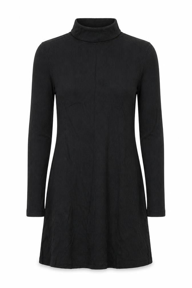 Front view of Divided women’s black viscose fit & flare, size M, mock neck
