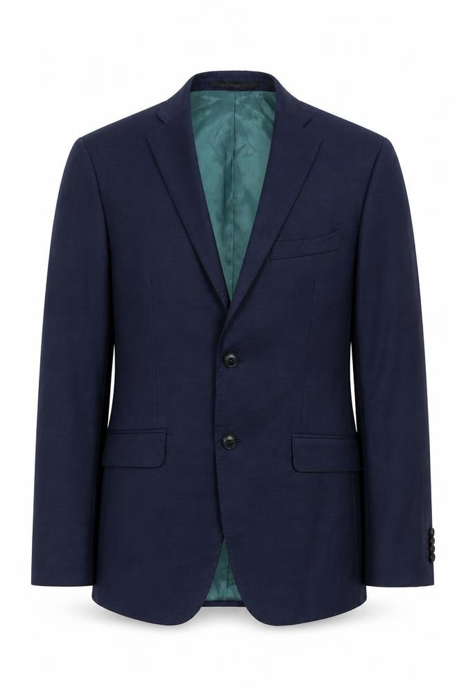 Front view of Zara men’s blue wool jacket suit jacket, size 38