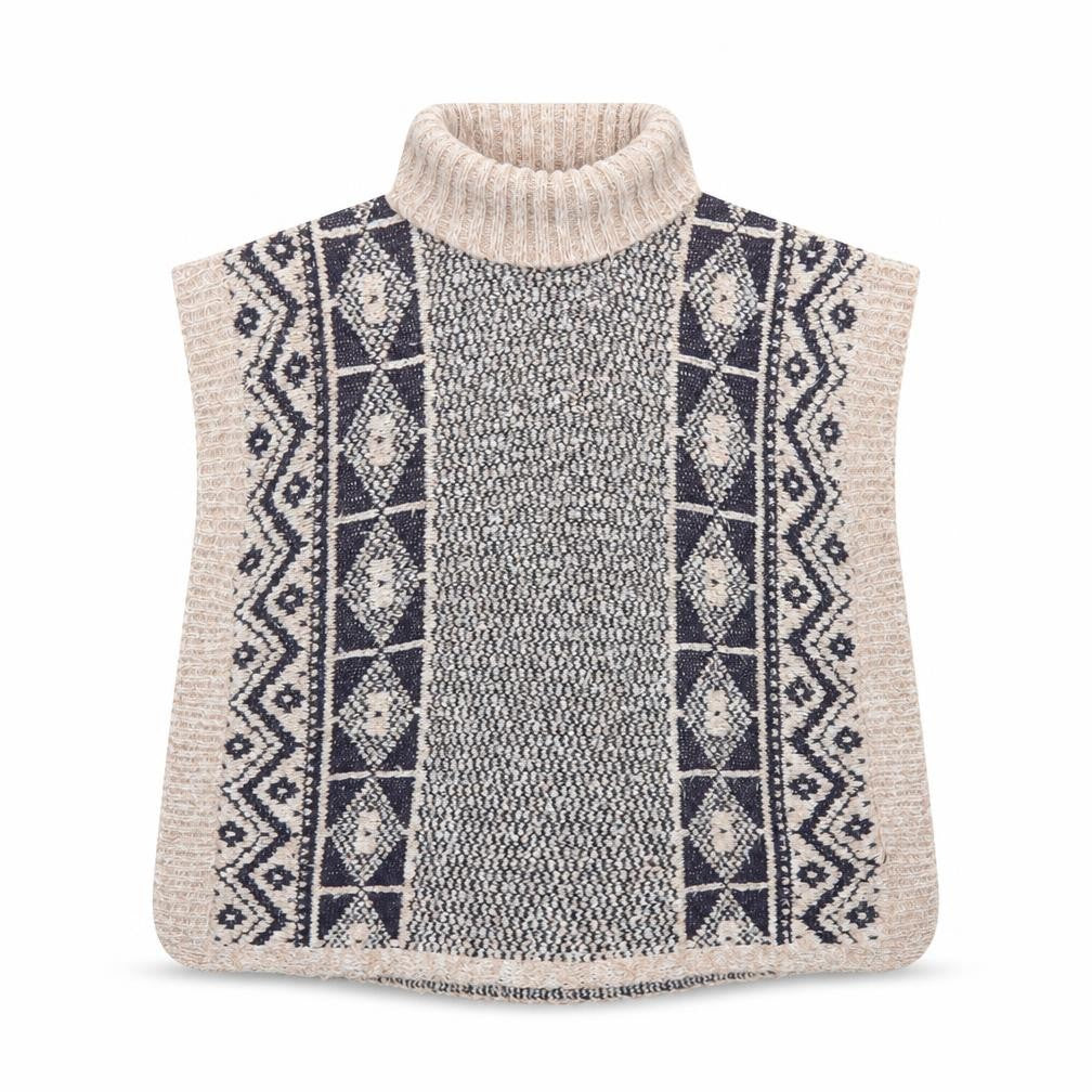 Front view of Matalan girls’ pink roll neck fair isle acrylic jumper, size 8, years