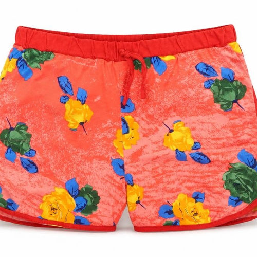 Preworn Womens Red Floral Cotton Hot Pants Shorts Size XL  Regular Drawstring
