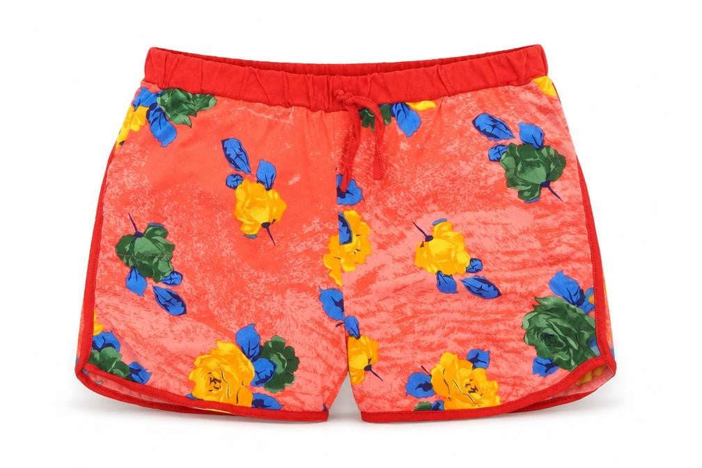 Preworn Womens Red Floral Cotton Hot Pants Shorts Size XL  Regular Drawstring