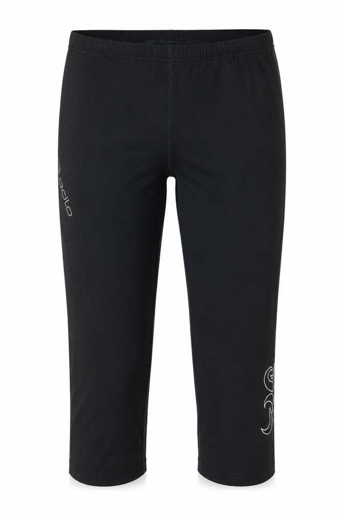 Front view of Odlo women’s black polyester capri leggings, size M