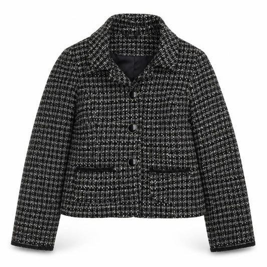 Front view of BHS women’s black check jacket, size UK 14, button
