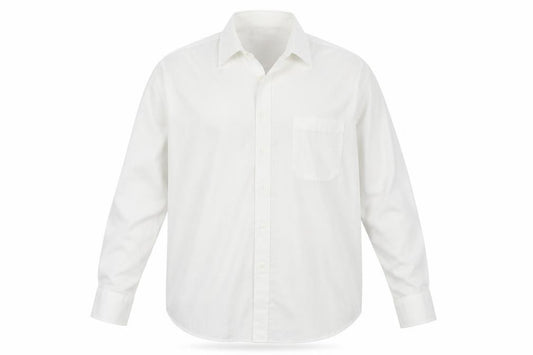 Front view of Hutson Harbour men’s white cotton button-up, size 17, collared