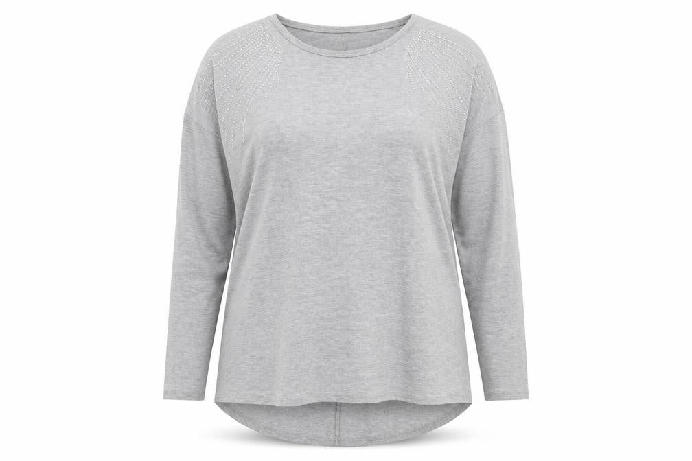Front view of George women’s grey round neck polyester jumper, size UK 14