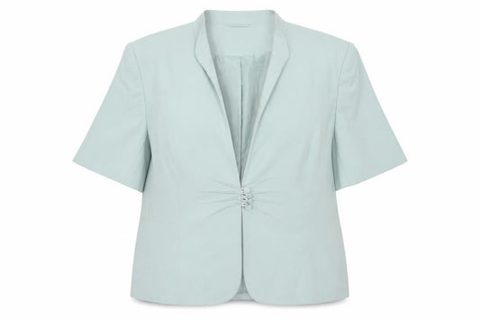 Front view of Autonomy women’s green jacket blazer, size UK 20