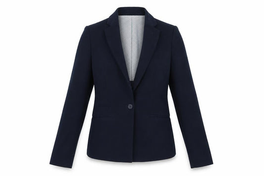 Front view of Next women’s blue polyester jacket blazer, size UK 10
