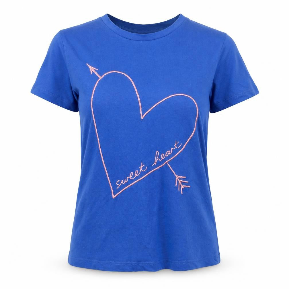 Front view of Topshop women’s blue cotton basic t-shirt, size UK 6, round neck