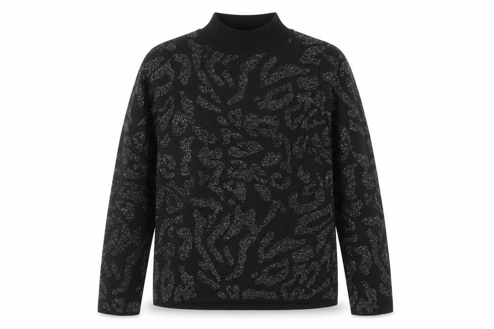 Front view of Next women’s black round neck geometric nylon jumper, size M