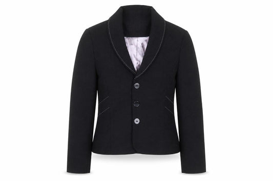 Front view of Autonomy women’s black spotted polyester jacket suit jacket, size UK 12