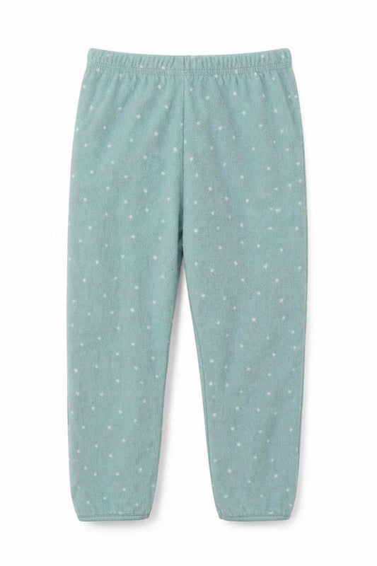 Front view of H&M girls’ green polka dot polyester cami pyjama pants, size 2, years pullover