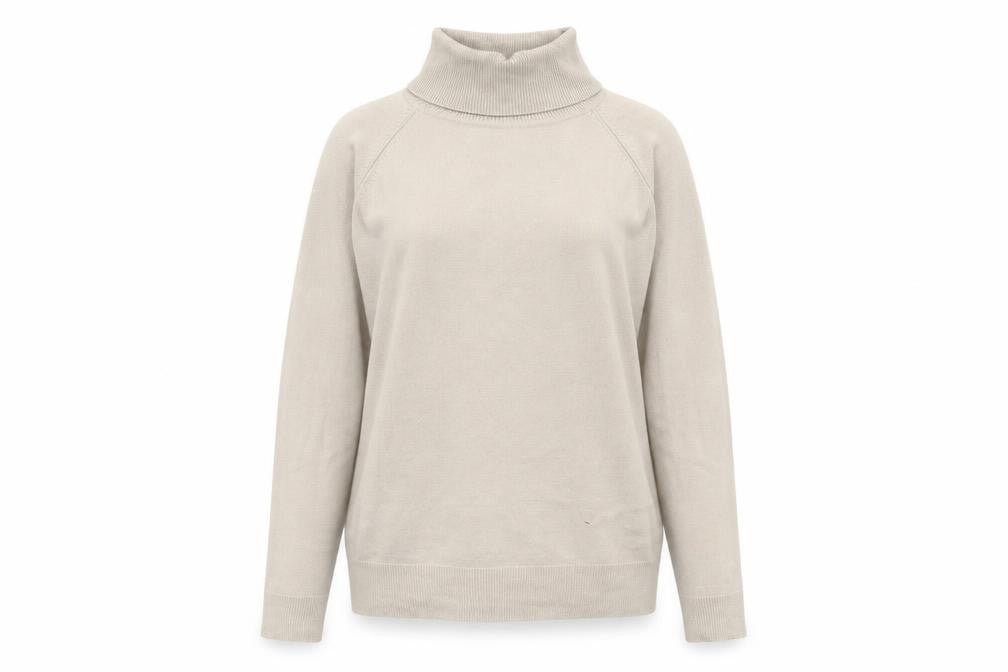Front view of TU women’s beige acrylic pullover sweatshirt, size UK 14, pullover