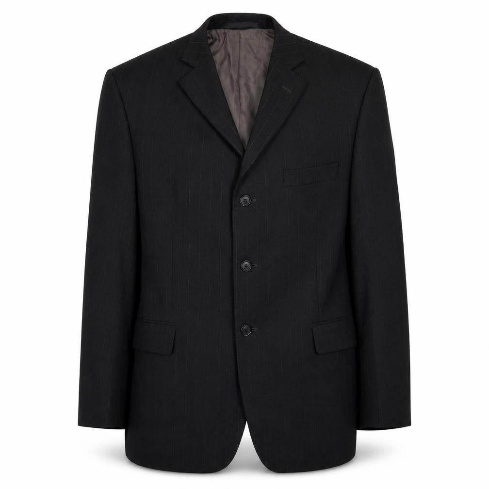 Front view of Marks & Spencer men’s grey striped jacket blazer, size 42, button