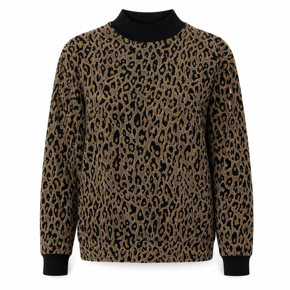 Front view of Select women’s brown animal print polyester pullover sweatshirt, size S, pullover