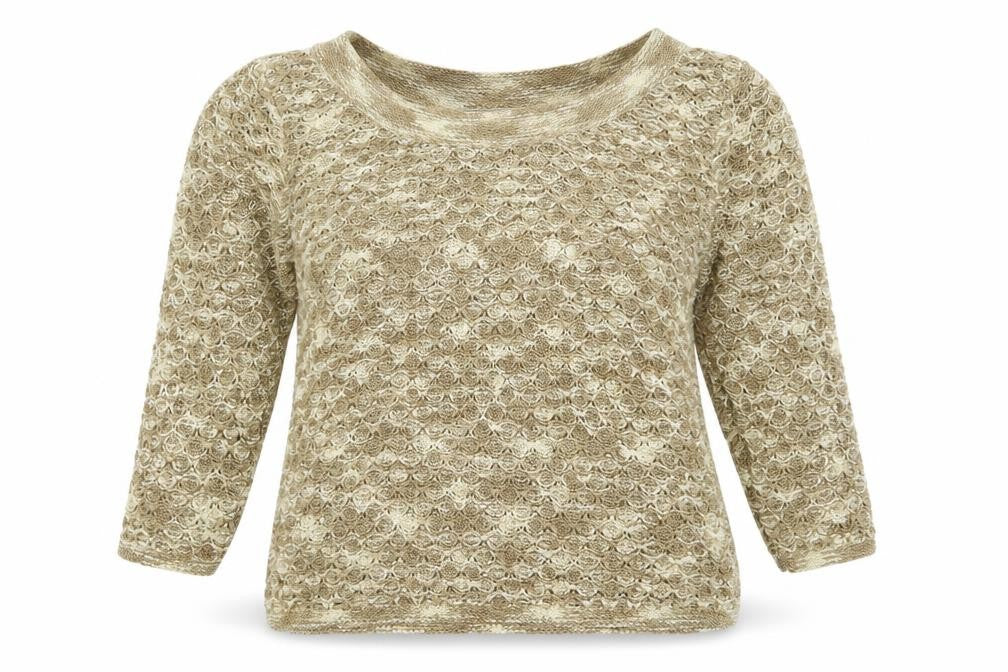 Front view of Liz Claiborne women’s beige round neck acrylic jumper, size M