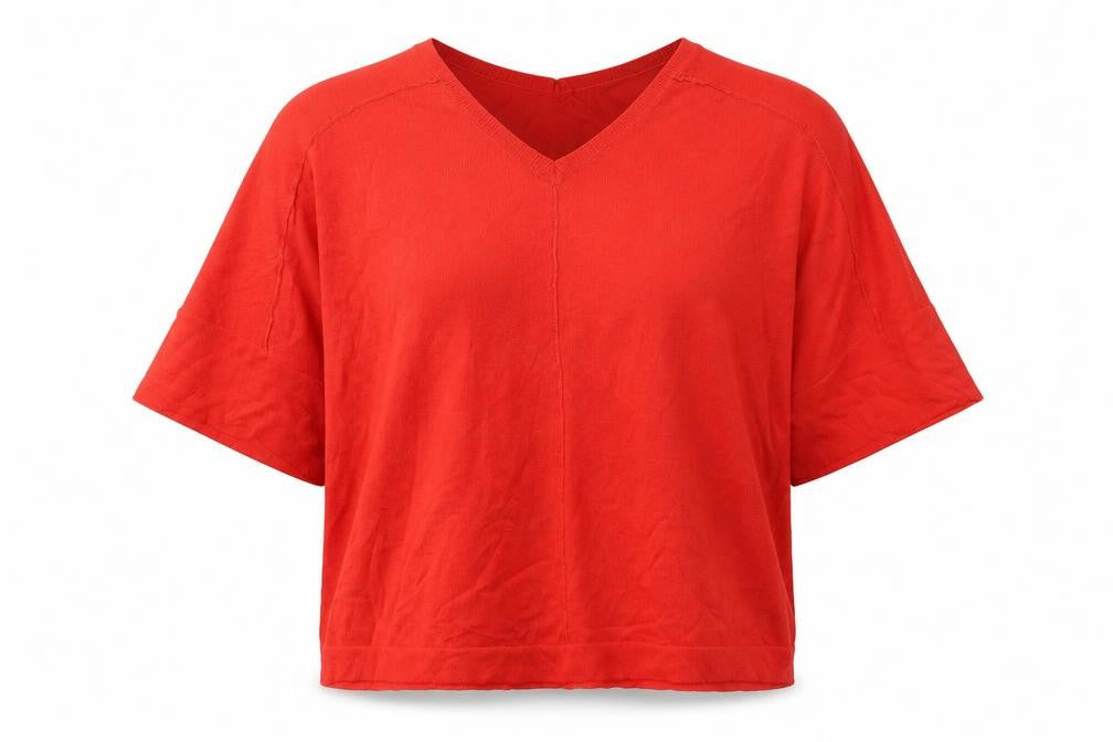 Front view of Next women’s red v-neck viscose jumper, size S