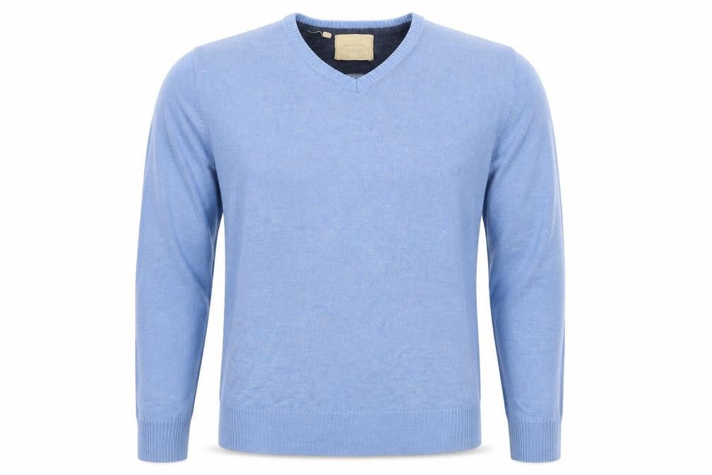 Brave Soul Mens Blue V-Neck  Acrylic Pullover Jumper Size XL