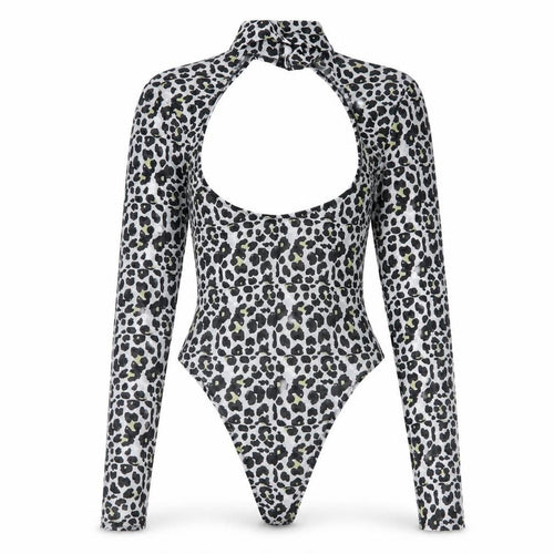 ASOS Womens Black Animal Print Polyester Bodysuit One-Piece Size 4  Button - Cut Out