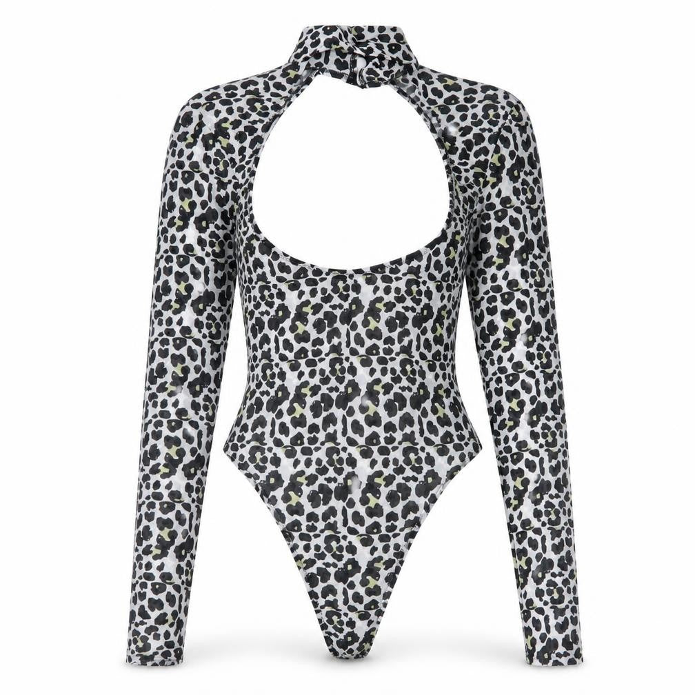 ASOS Womens Black Animal Print Polyester Bodysuit One-Piece Size 4  Button - Cut Out