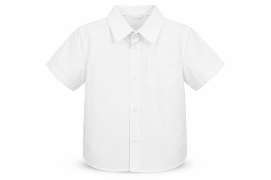 Front view of BHS boys’ white cotton basic button-up, size 4, years collared button - school wear
