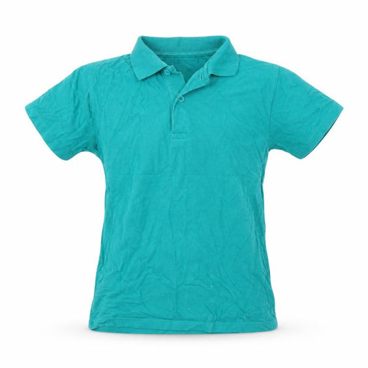 Front view of Tu girls’ green cotton basic polo, size 11, years collared button - school