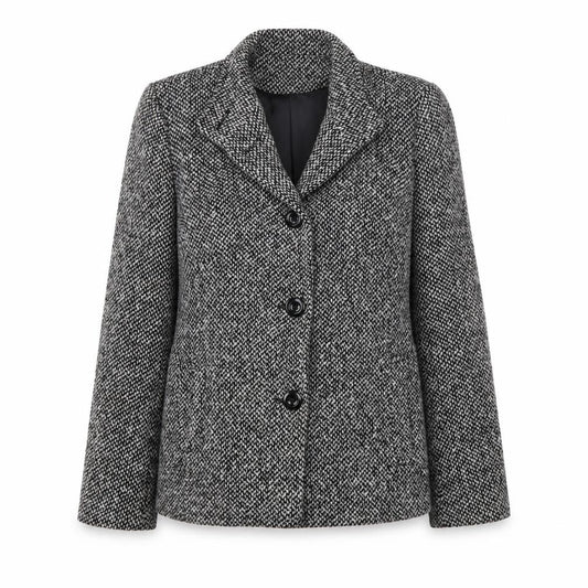 Front view of BHS women’s black jacket blazer, size UK 14, button