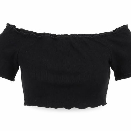 SheIn Womens Black  Polyester Cropped T-Shirt Size S Off the Shoulder