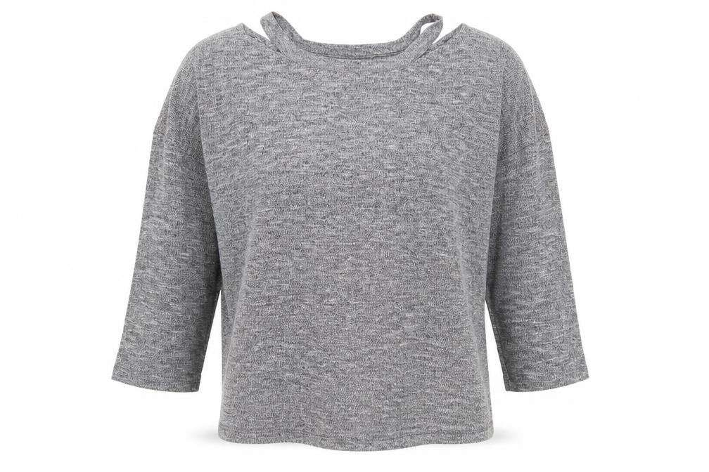 Front view of F&F women’s grey round neck viscose jumper, size UK 12