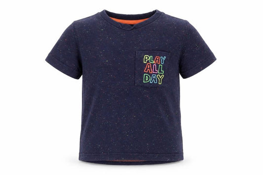 Front view of F&F boys’ blue cotton basic t-shirt, size 2-3, years round neck - play all day