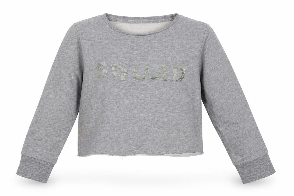 Front view of Matalan girls’ grey cotton pullover sweatshirt, size 9, years