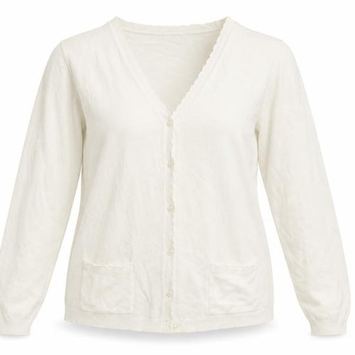EWM Womens Ivory V-Neck  Acrylic Cardigan Jumper Size L