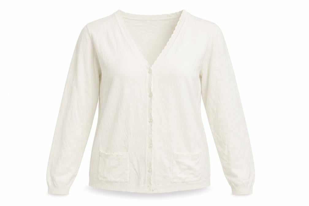 EWM Womens Ivory V-Neck  Acrylic Cardigan Jumper Size L