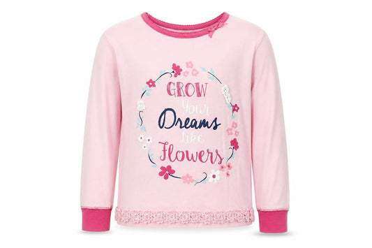 Front view of Matalan girls’ pink solid cotton top pyjama top, size 4-5, years