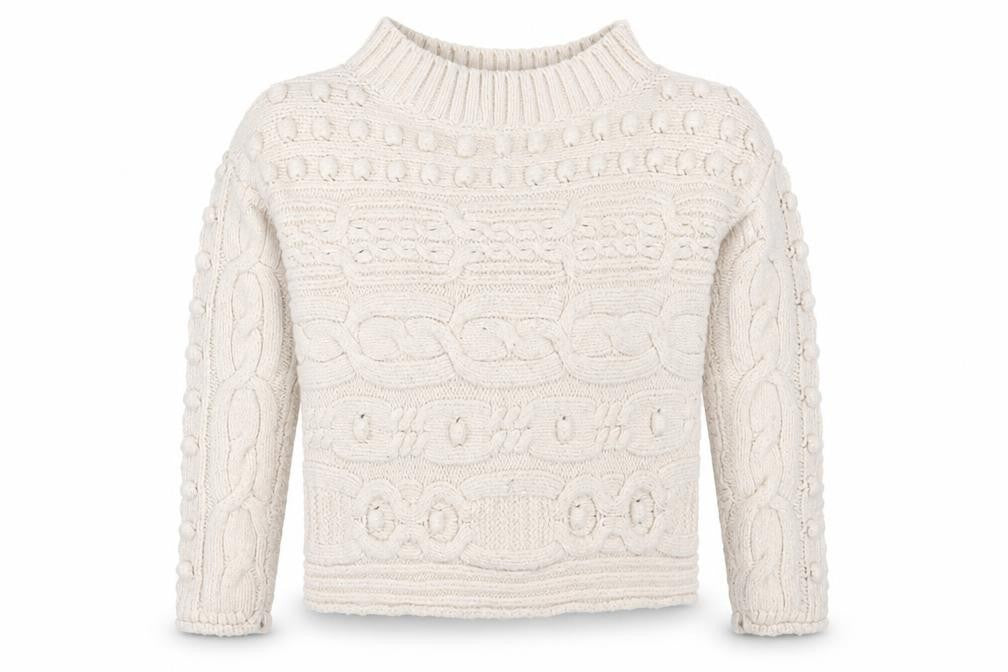 Front view of Next women’s beige round neck acrylic jumper, size M