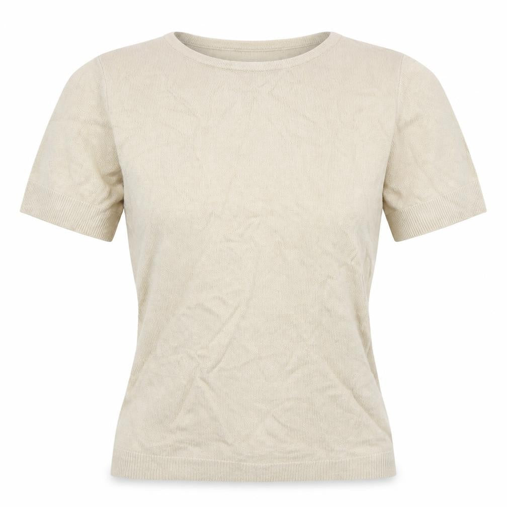 Front view of Janique women’s grey acrylic basic t-shirt, size UK 12, round neck