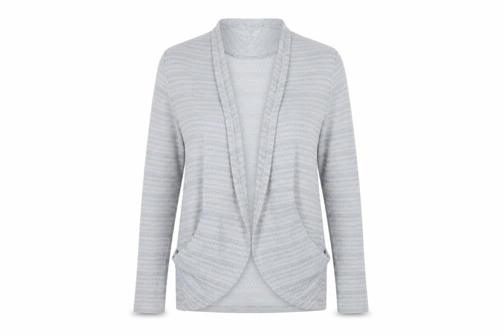 Front view of Oasis women’s blue collared polyester cardigan jumper, size S