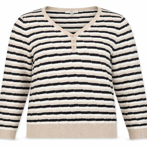CC Womens Beige V-Neck Geometric Viscose Henley Jumper Size M