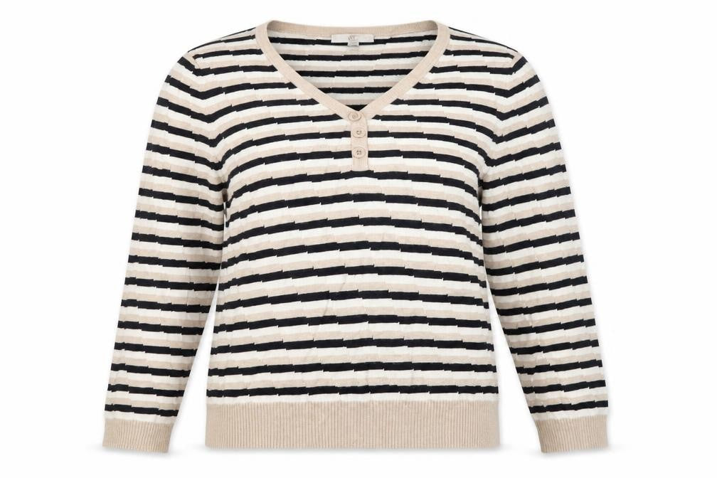 CC Womens Beige V-Neck Geometric Viscose Henley Jumper Size M