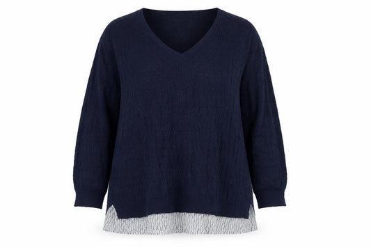 Front view of F&F women’s blue v-neck polyester jumper, size UK 18