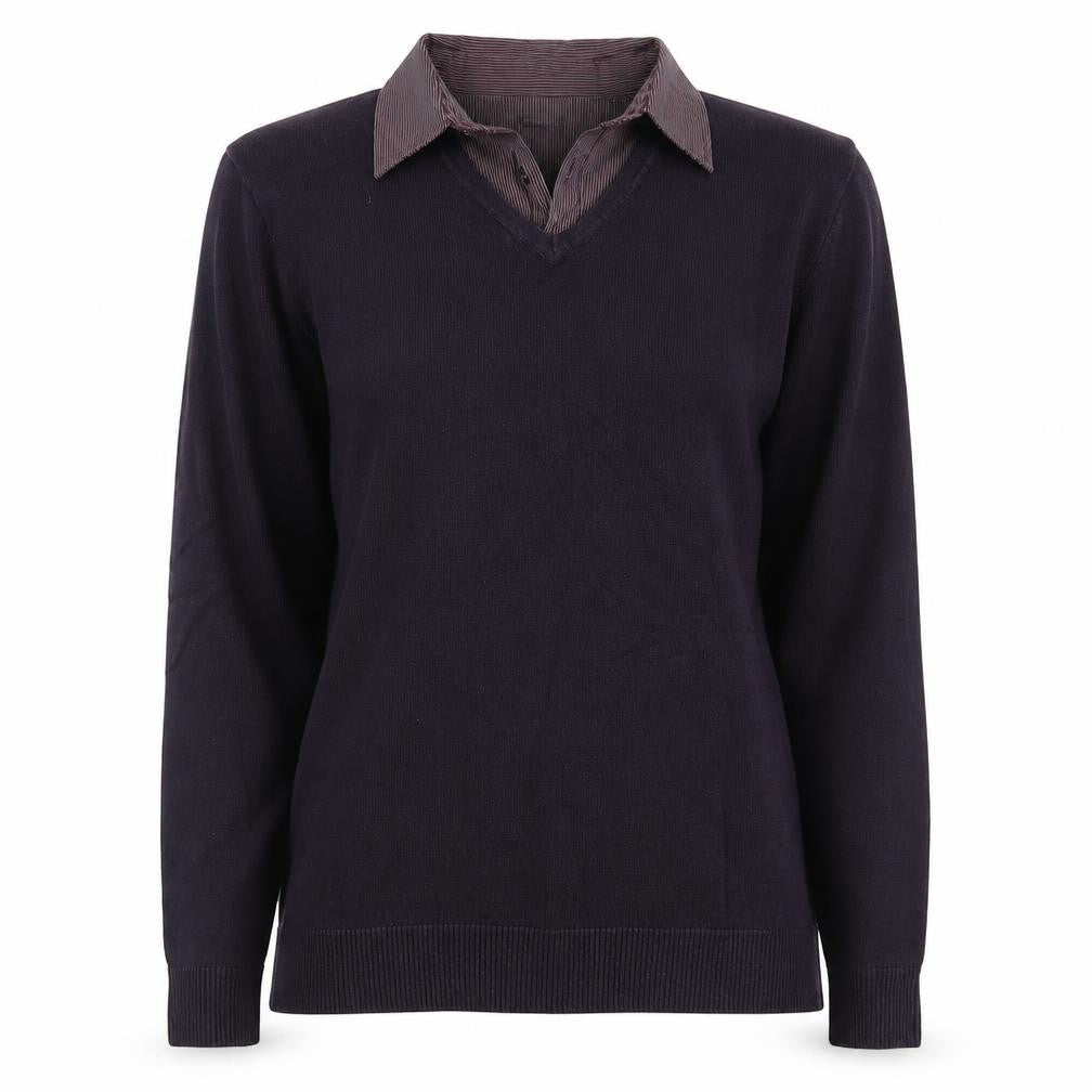 Front view of Jack Reid women’s purple collared cotton jumper, size M