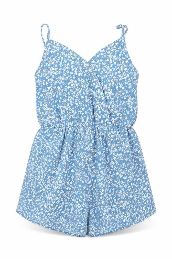 SheIn Girls Blue Floral Polyester Romper One-Piece Size 8 Years