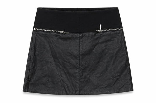 Front view of River Island girls’ black polyester mini skirt, size 6, years regular